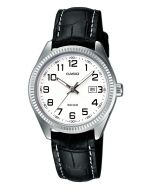 Casio Damenuhr LTP-1302PL-7BVEG Lederarmband schwarz weiss