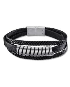 Lotus Style Lederarmband dreireihig schwarz silber LS2208-2/1
