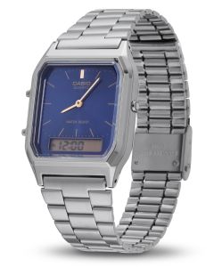 Casio Vintage Armbanduhr AQ-230EGG-2AEF Retro Uhr grau blau vorne