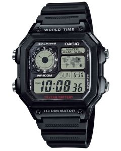 Casio Uhr AE-1200WH-1AVEF Digital Uhr schwarz 4 Zeitzonen Digitaluhr