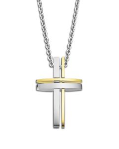 Herren Halskette mit Doppel Kreuz Bicolor Kette Lotus Style LS1984-1/2 Anhänger