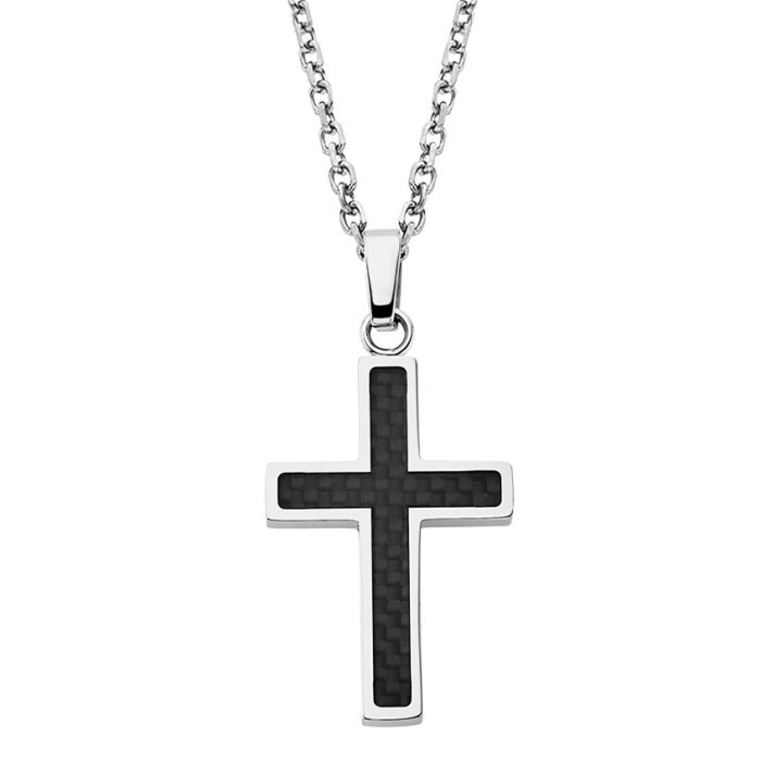 Herren Kette Lotus Carbon Kreuz silber LS1983-1/1 Style Edelstahl