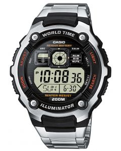 Casio Uhr AE-2000WD-1AVEF Digital Uhr silber schwarz Edelstahlarmband
