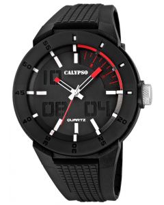 Calypso by Festina Herren Uhr schwarz weiß rot K5629/2 Silikon 10 ATM Armbanduhr