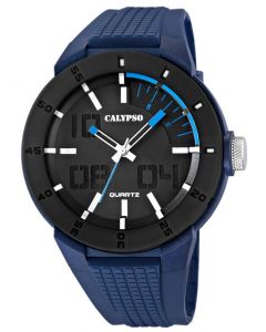 Calypso by Festina Herren Uhr schwarz weiß blau K5629/3 Silikon 10 ATM Armbanduhr