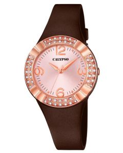 Damenuhr Calypso Armbanduhr K5659/3 braun rose Silikonband Strass