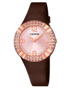 Damenuhr Calypso Armbanduhr K5659/3 braun rose Silikonband Strass