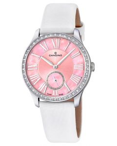Candino Damen Armbanduhr weiss pink C4596/2 Saphirglas Lederband
