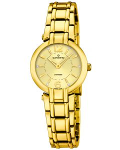 Candino Damen Armbanduhr vergoldet schwarz C4575/2 Strass Saphirglas