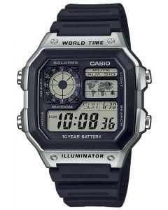 Casio Uhr AE-1200WH-1AVEF Digital Uhr schwarz 4 Zeitzonen Digitaluhr