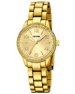 Armbanduhr Damenuhr Calypso Uhr K5647/2 gold-farbig Strass 30 mm