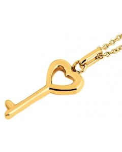 Halskette Schlüssel Herz Anhänger gold-farbig Edelstahl Ankerkette 48 cm