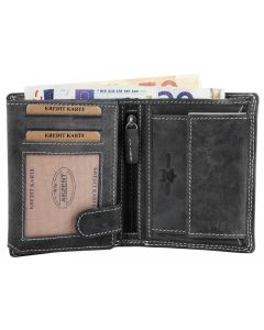 Geldbörse Leder Herren-Portemonnaie schwarz Akzent Hochformat 10 x 12 cm