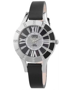 Just Damen Uhr Leder JU10059-001 Armbanduhr schwarz silber Strass