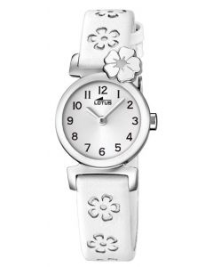 Lotus Teeny Armbanduhr 18174/1 Lederband weiß grau Blumen