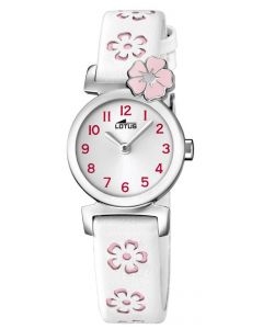 Lotus Teeny Armbanduhr 18174/2 Lederband weiß rosa Blumen