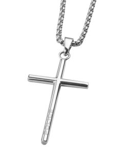 Police Halskette Edelstahl Kette Leder Kreuz Anhänger PJ25535PSS-01